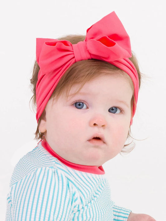 Rufflebutts Swim Bow Headband--Neon Pink