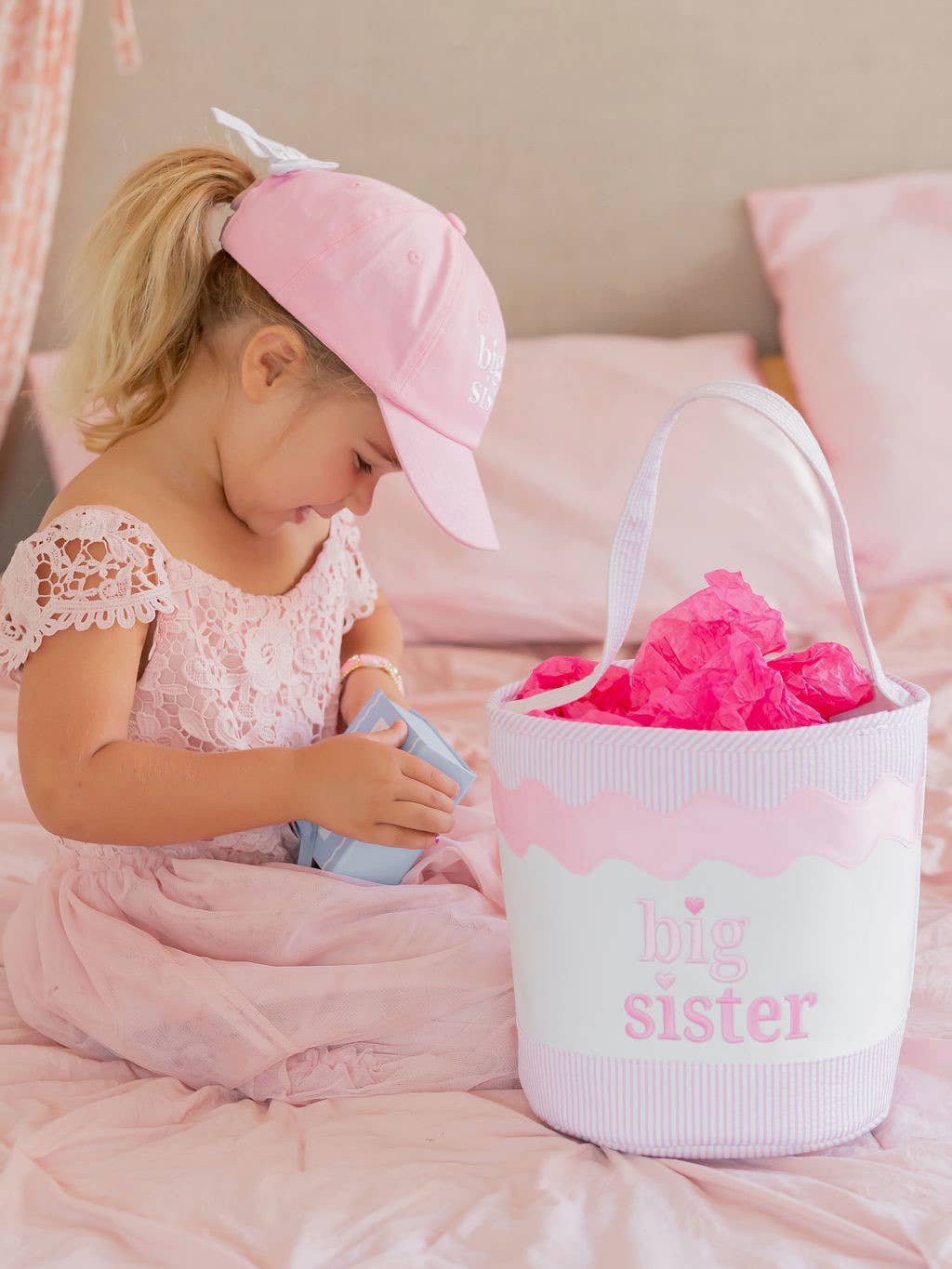 Bits and Bows Big Sister Bow Baseball Hat (Baby, Youth)