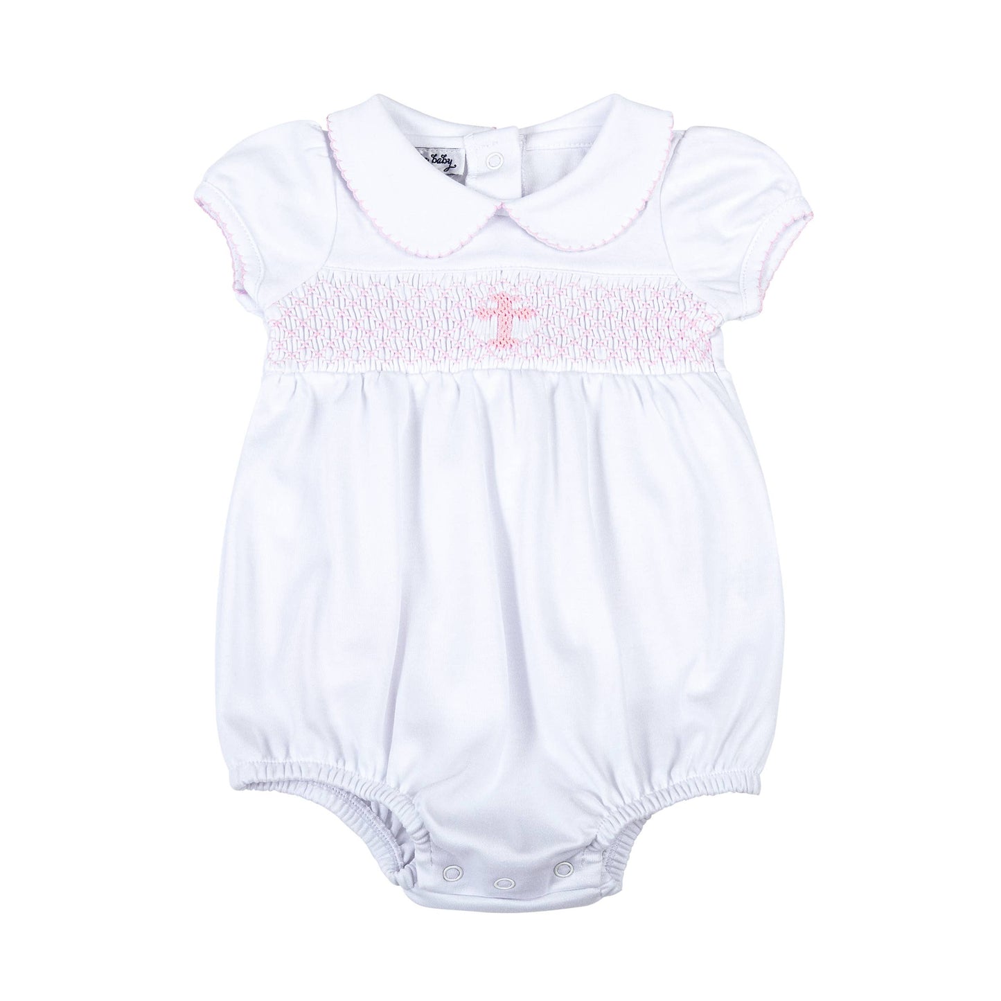 Magnolia Baby Blessed Smocked Collared Short Sleeve Bubble - Pink