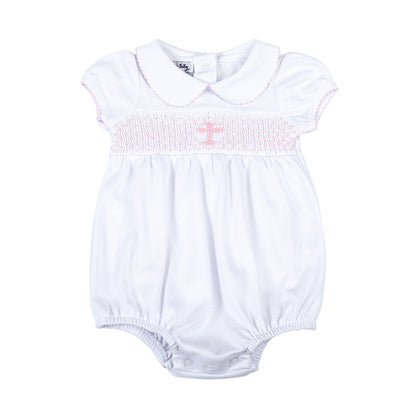 Magnolia Baby Blessed Smocked Collared Short Sleeve Bubble - Pink
