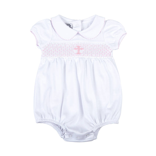 Magnolia Baby Blessed Smocked Collared Short Sleeve Bubble - Pink