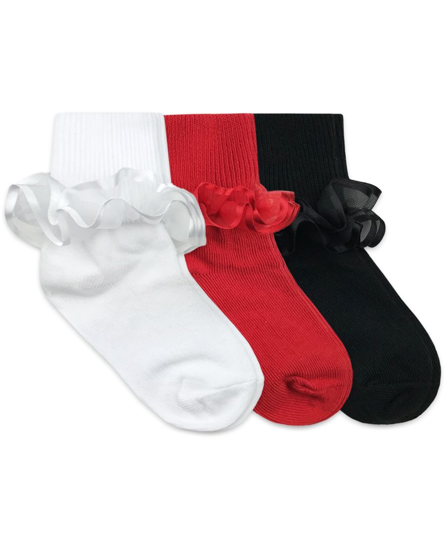 Jefferies Socks Frilly Ruffle Lace Turn Cuff Socks 1 Pair--White