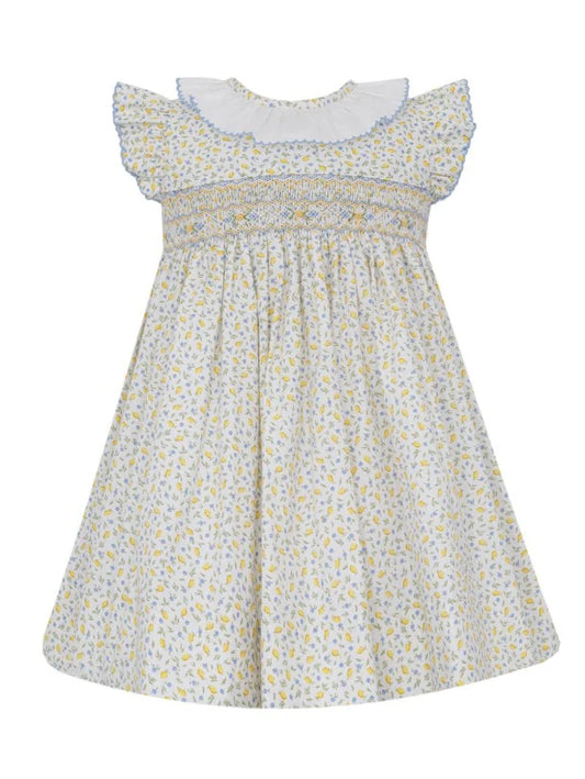 Anavini Eloise Tiny Lemon Printed Dress with Ruffle Sleeves and Collar