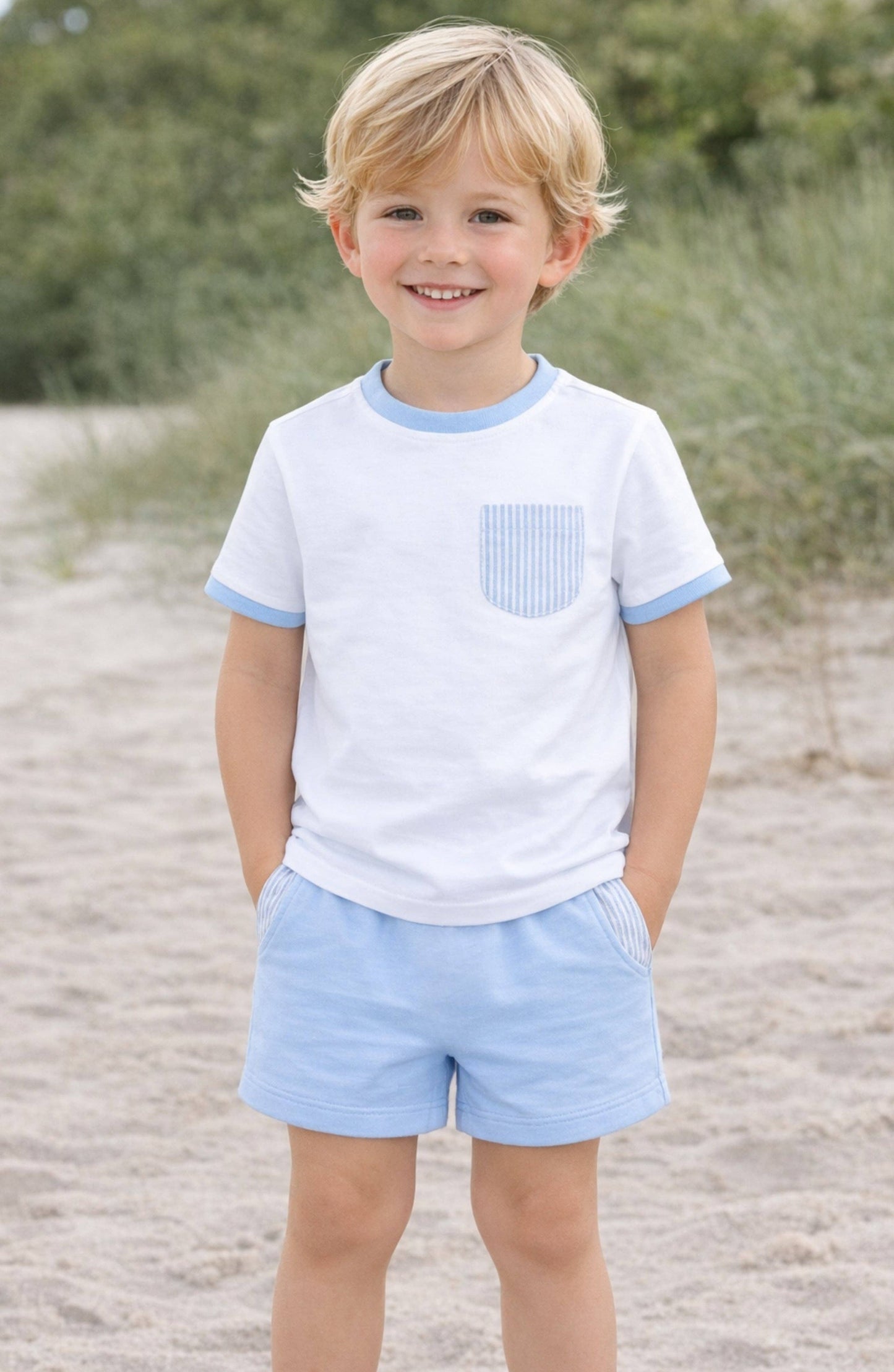 Bits and Bows The Seersucker Pocket Short - Blue