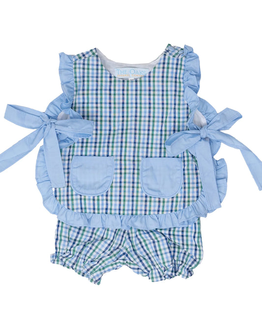 The Oaks Lily Green and Blue Check Bloomer Set