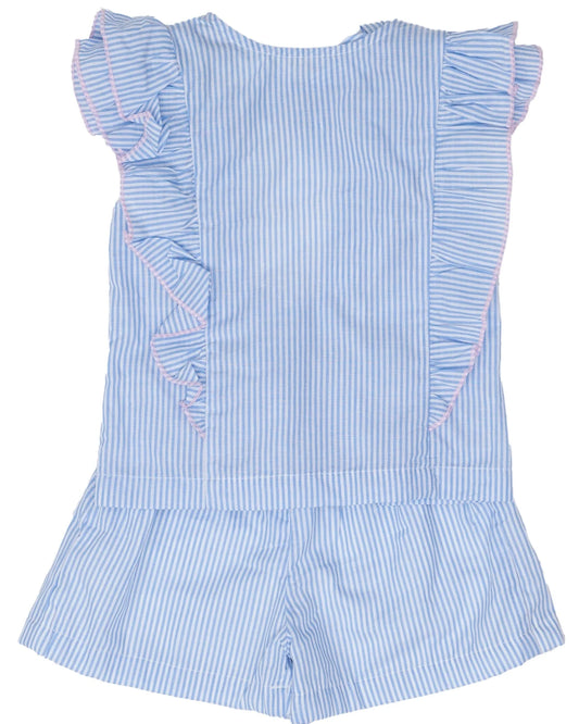 The Oaks Frances Blue Stripe with Pink Trim Shorts Set
