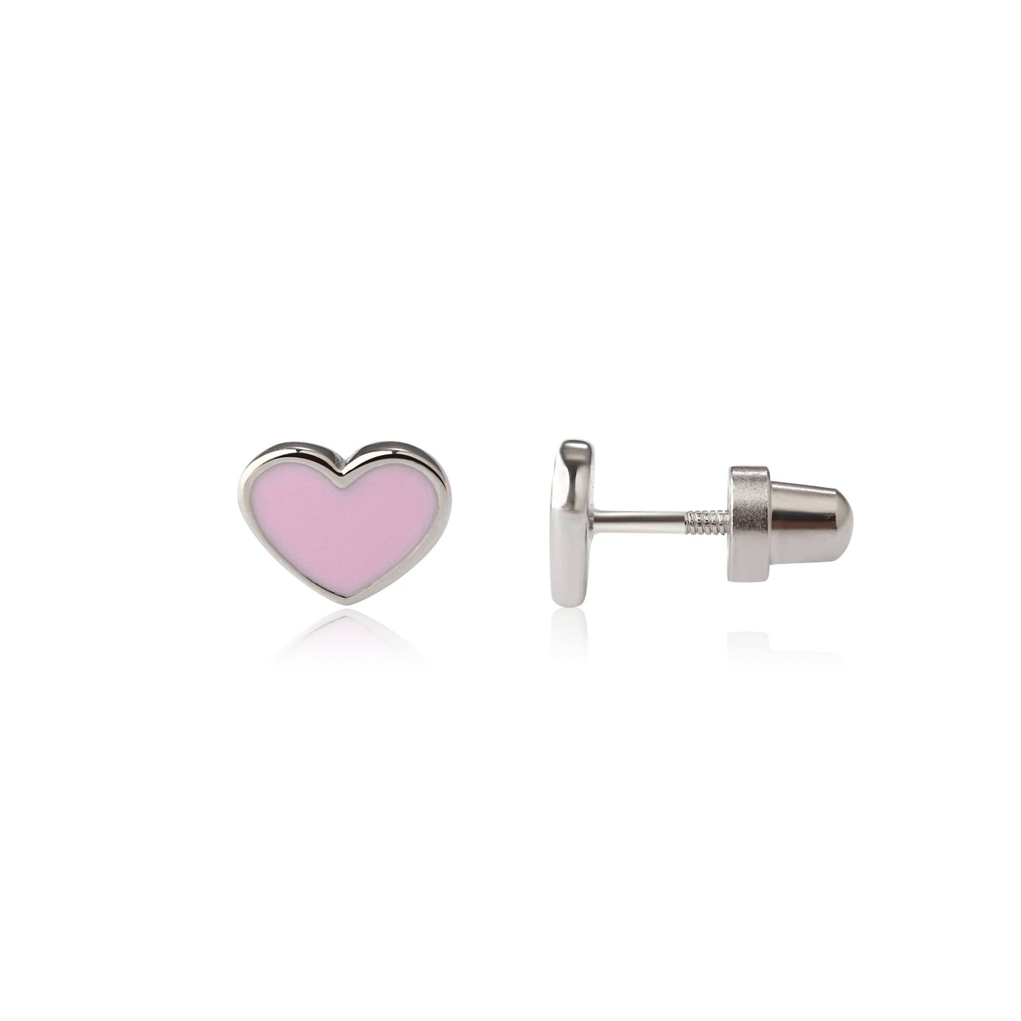 Girls Sterling Silver Pink Heart Earrings, Screw Backs Kids