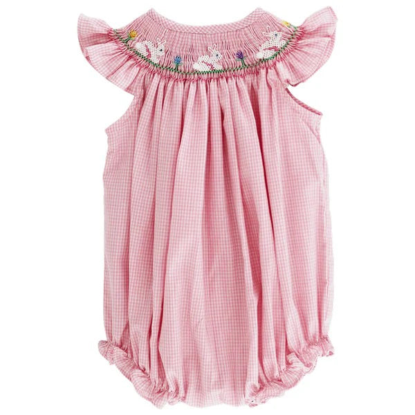 Bailey Boys Smocked Bunnies Bishop Romper Pink Gingham