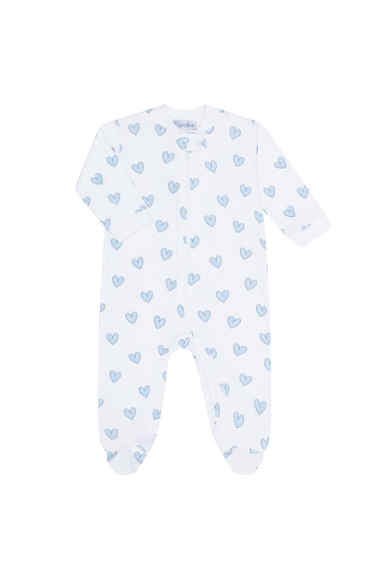 Nellapima Blue Heart Print Zipper Footie