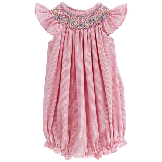 Bailey Boys Peri Floral with Pink Check Smocked Bishop Romper