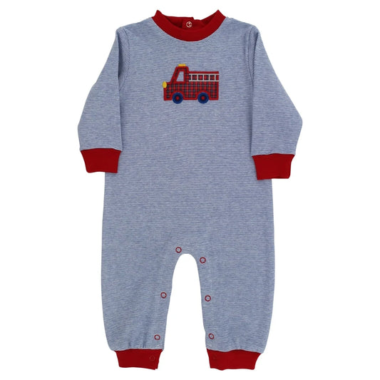 Bailey Boys Litle Plaid Firetruck Knit Romper