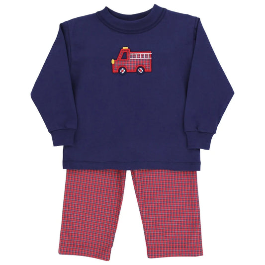 Bailey Boys Little Plaid Firetruck Boys Pant Set