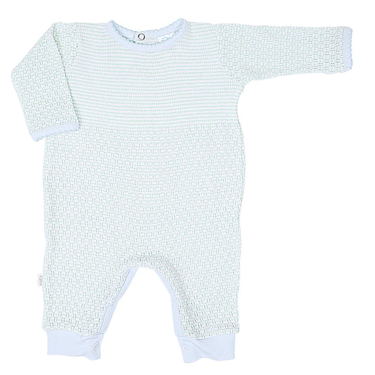 Paty Long Sleeve Romper, Pima Trim, Mint/Blue