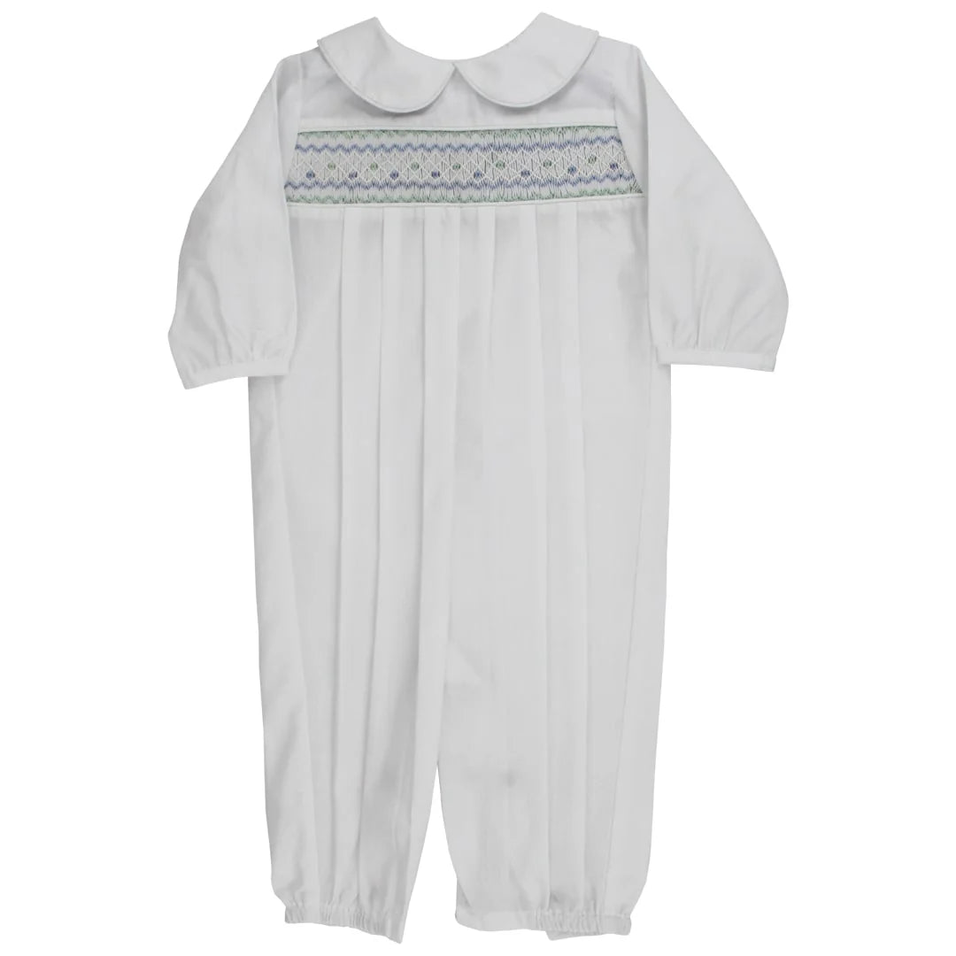 Bailey Boys White with Blue Green Geometric Dressy Bubble Long