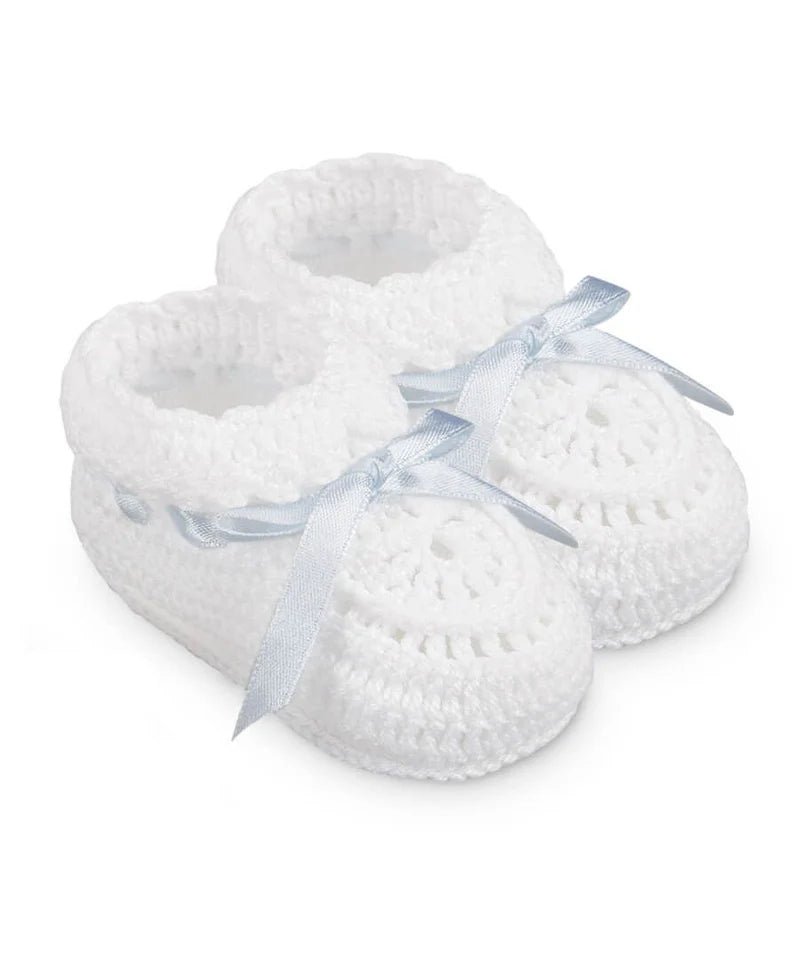 JS Style 2681 White Booties with Blue Ribbon