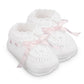 Jefferies Socks Hand Crochet Ribbon Bootie 1 Pair White with Pink Ribbon Style 2681