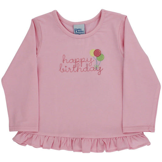 Bailey Boys Buddies Happy Birthday Girls Long Sleeve Shirt--Pink