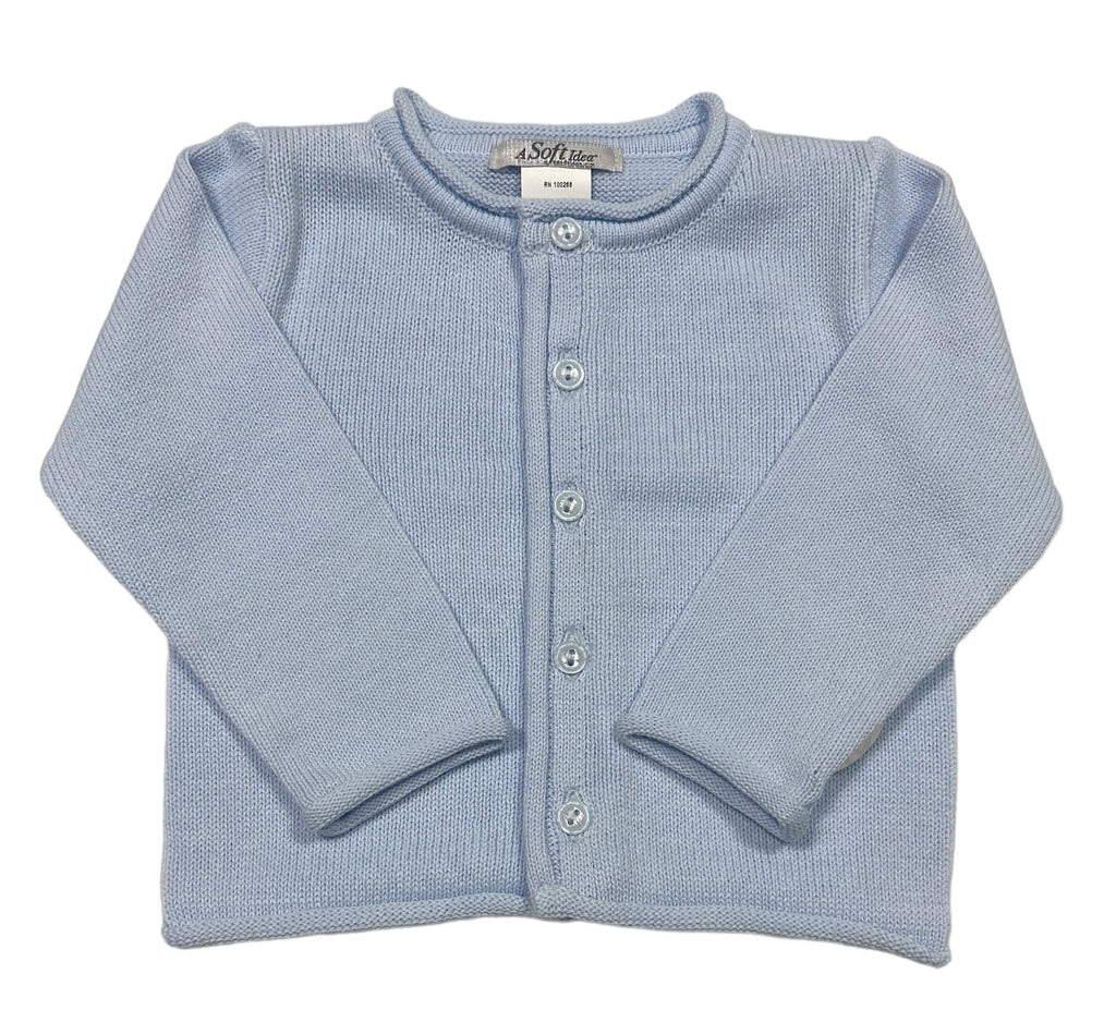 A Soft Idea Rolled Edge Button Front Cardigan--Light Blue