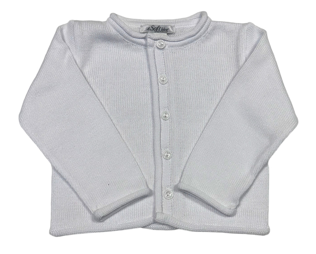 A Soft Idea Rolled Edge Button Front Cardigan--White