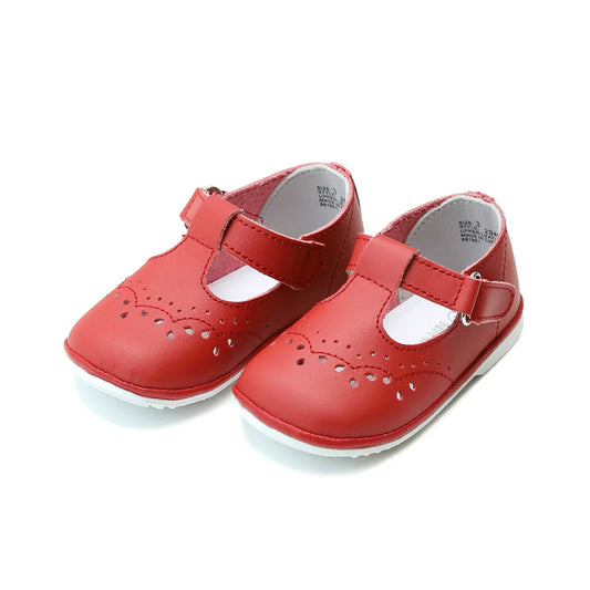 L'Amour Shoes Birdie Leather T-Strap Mary Jane-- Red