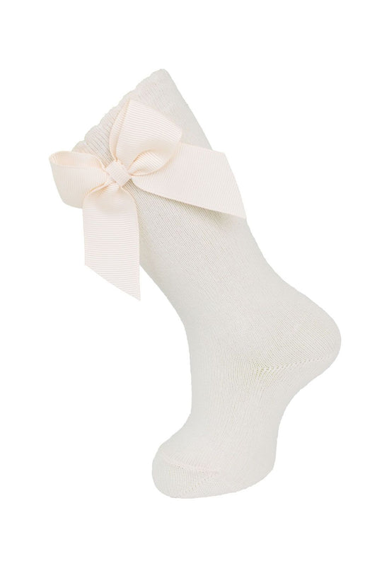 Carlomagno Knee Socks with Gross Grain Side Bow--Natural