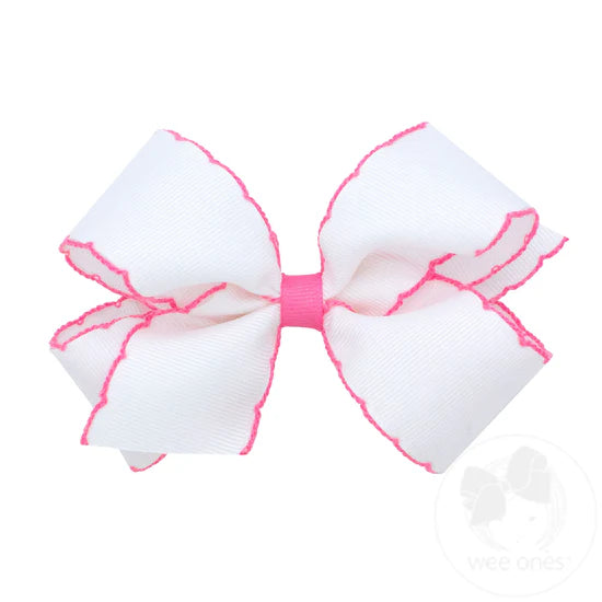 Wee Ones Small Moonstitch Basic Bow White w/Hot Pink