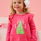 Rufflebutts Christmas Tree Hot Pink Bow Applique Flutter Sweatshirt/Flare Pant Set
