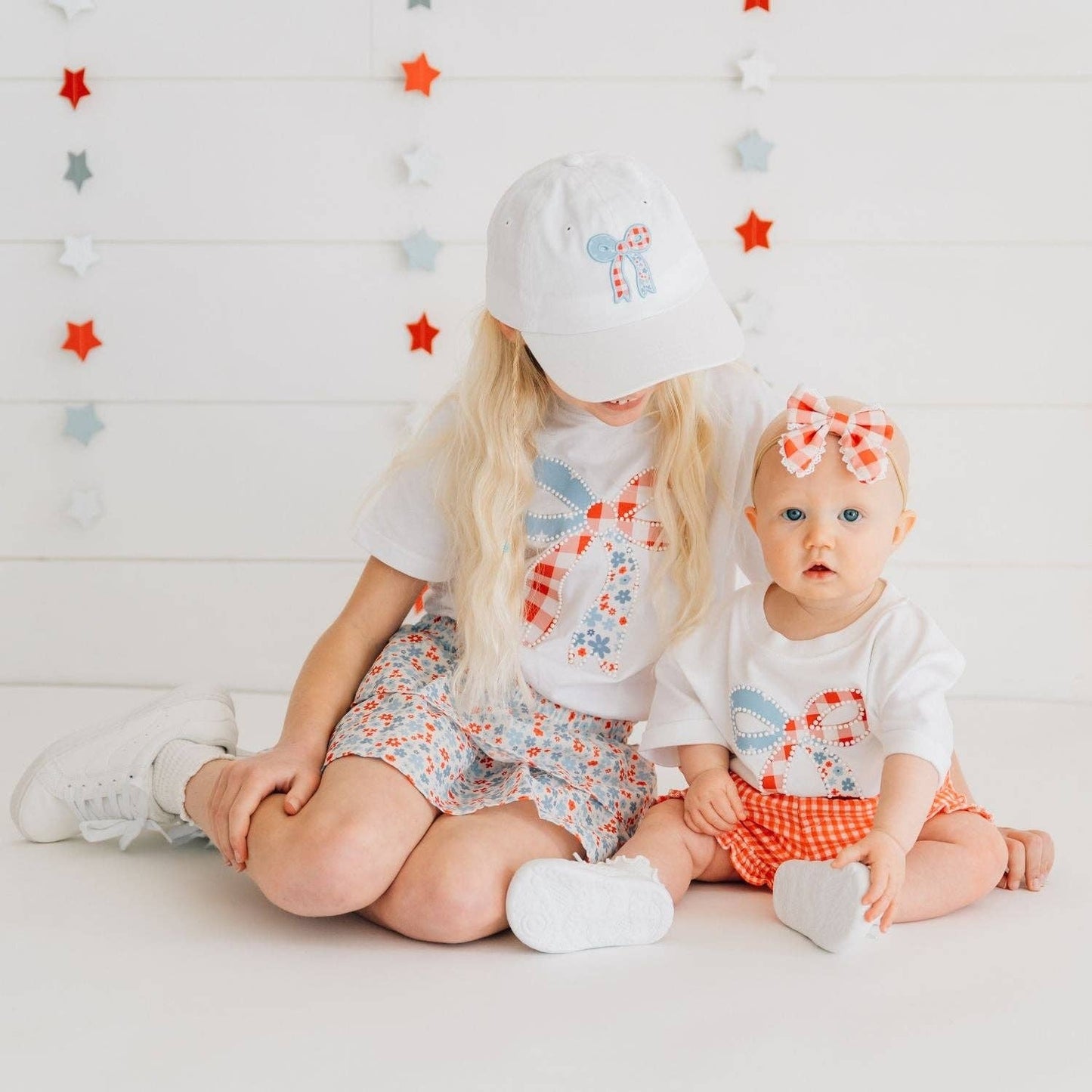 Sweet Wink Patchwork Bow Patch Patch Baseball Hat - Fourth of July