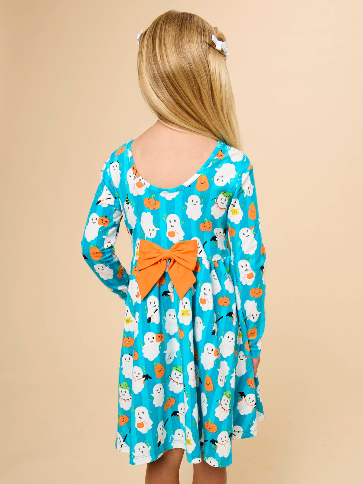 Rufflebutts Halloween Boo Bash Knit Long Sleeve Twirl Dress