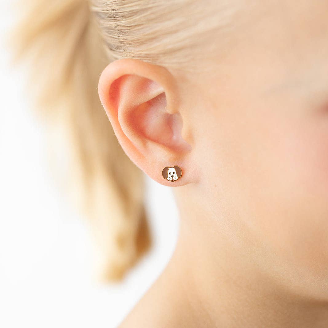 Pip Pop Post Dog Stud Earrings - Hypoallergenic, Flat Back, Girl Gift