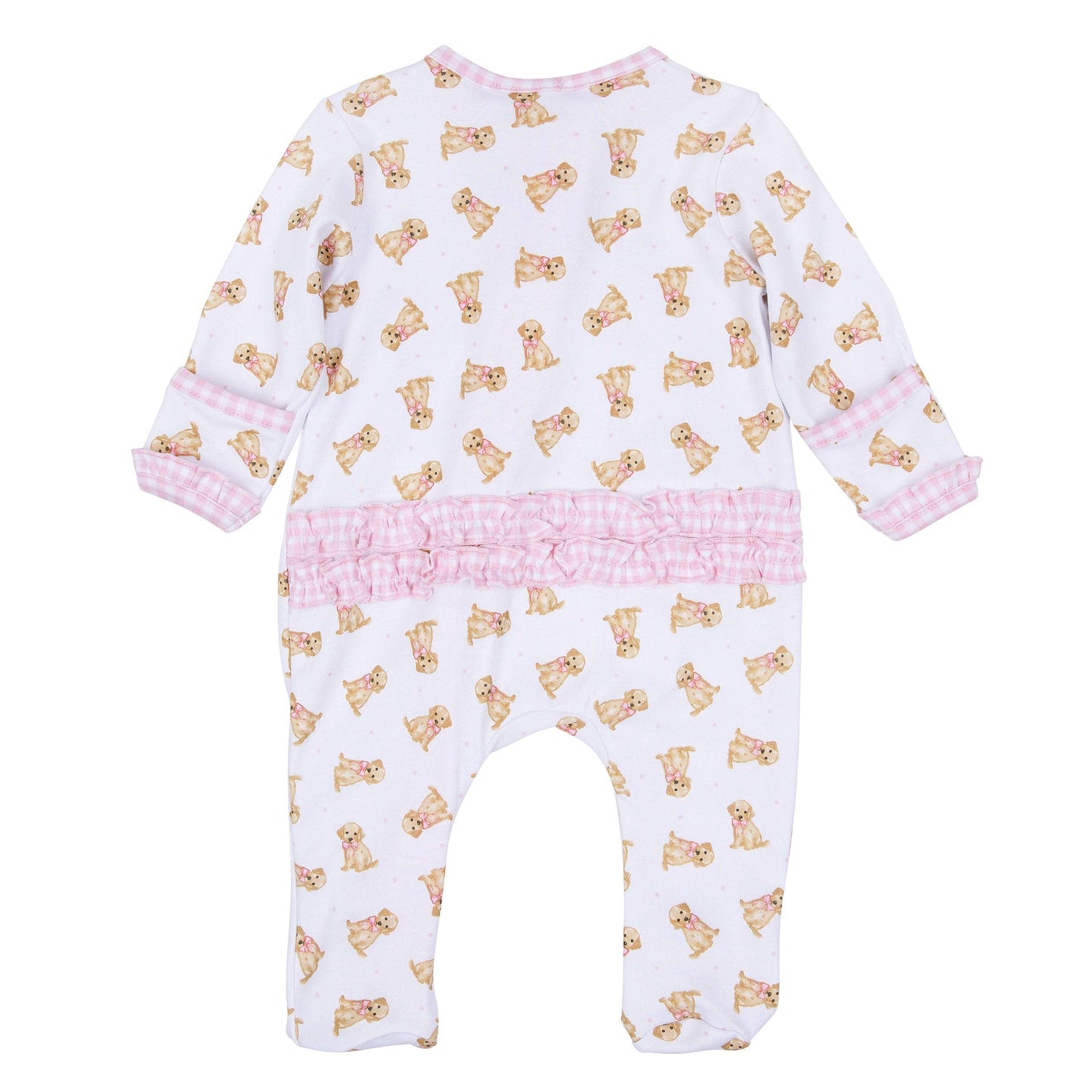 Magnolia Baby Sweet Golden Print Ruffle Zip Footie - Pink