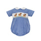 Anavini Puppies Royal Blue Gingham Boys Short Sleeve Bubble