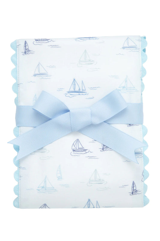 3 Marthas Sailboat Fancy Fabric Burp, Blue