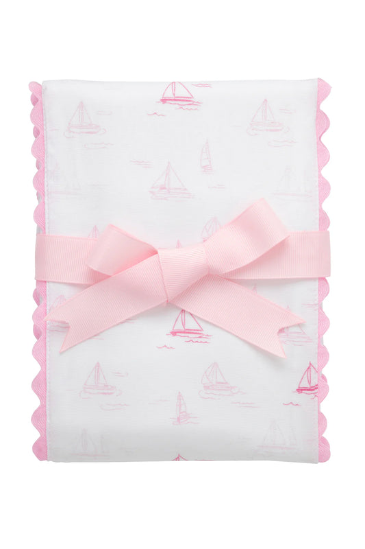 3 Marthas Sailboat Fancy Fabric Burp, Pink