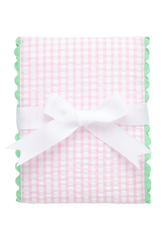 3 Marthas Big Check Fancy Burp, Pink w/Green Trim