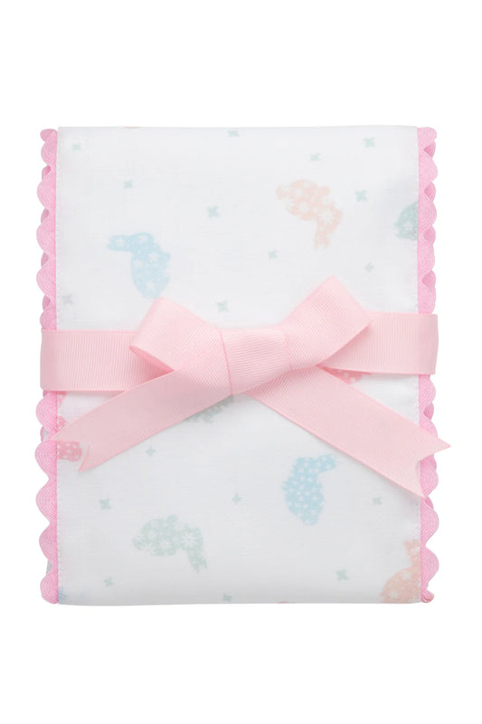 3 Marthas Bunny Fancy Fabric Burp, Pink