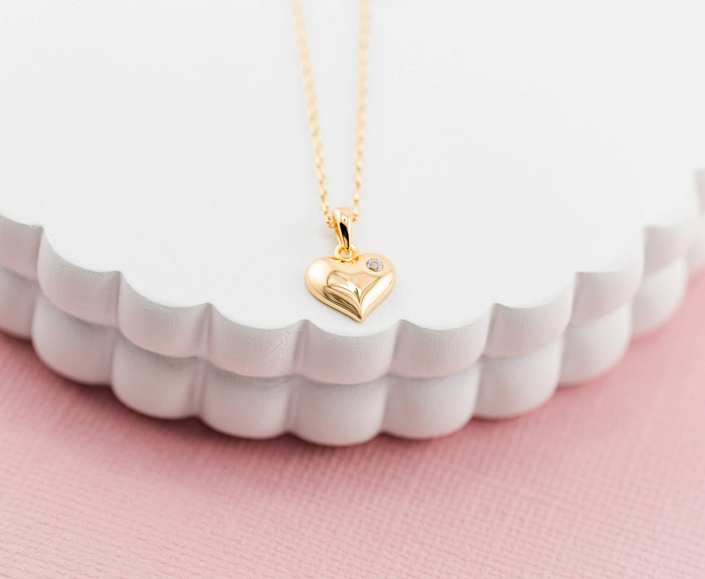 Girls 14K Gold-Plated Puff Heart Charm Necklace