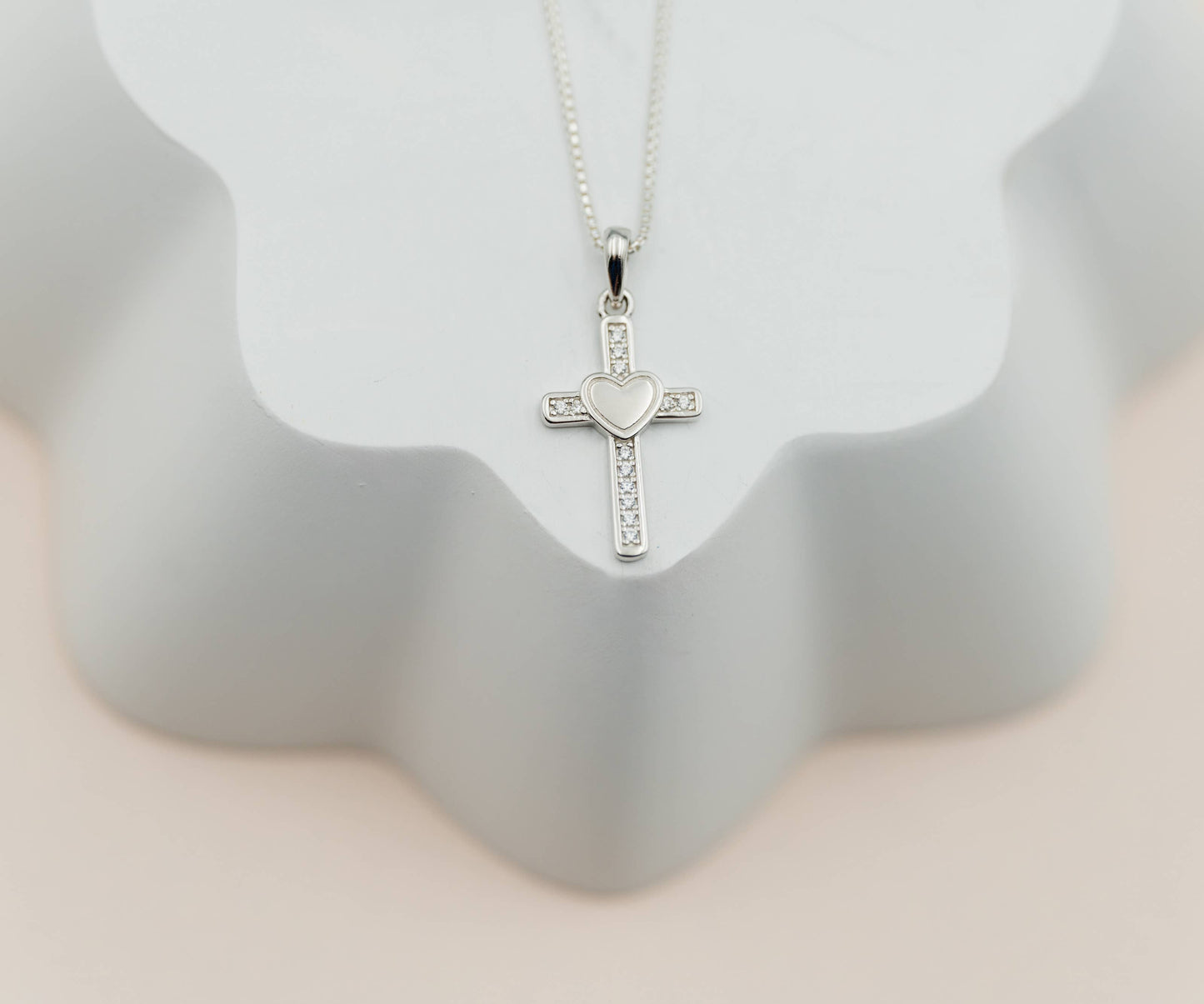 Sterling Silver Girls Cross Heart Necklace for Communion