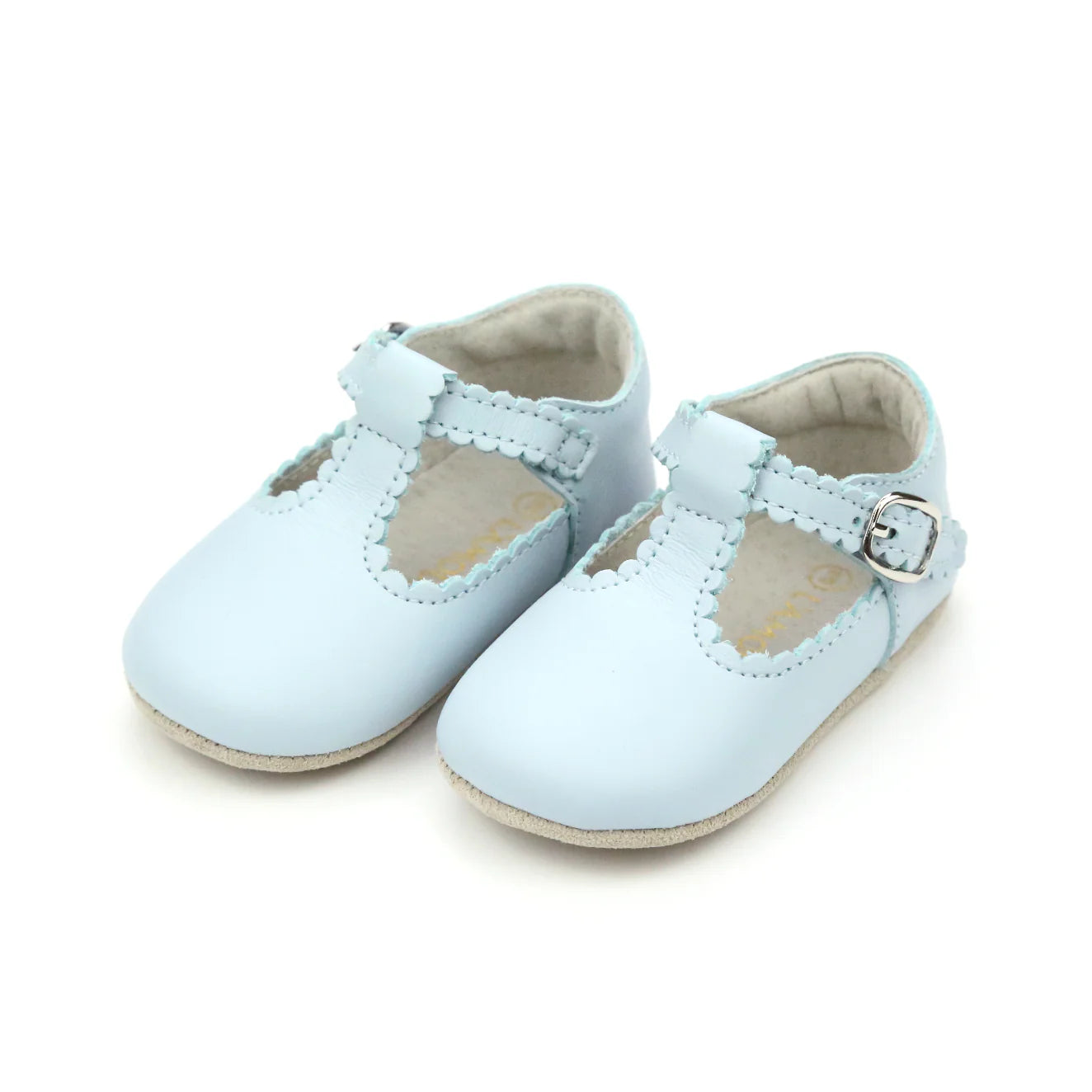 L'Amour Shoes Elodie Girls Scalloped T-Strap Mary Jane Crib Shoe (Infant)