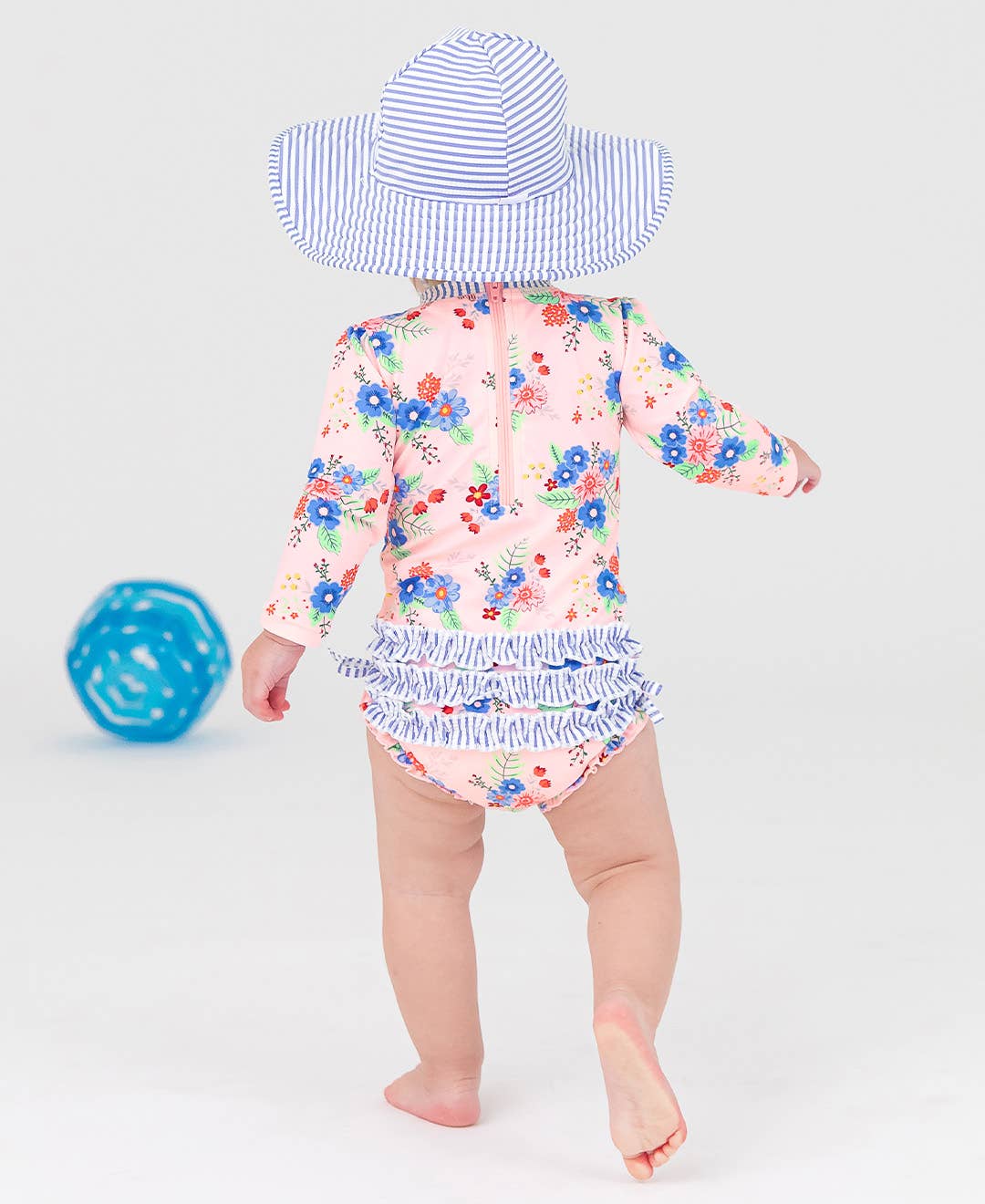 Rufflebutts Girls Periwinkle Blue Seersucker Swim Hat