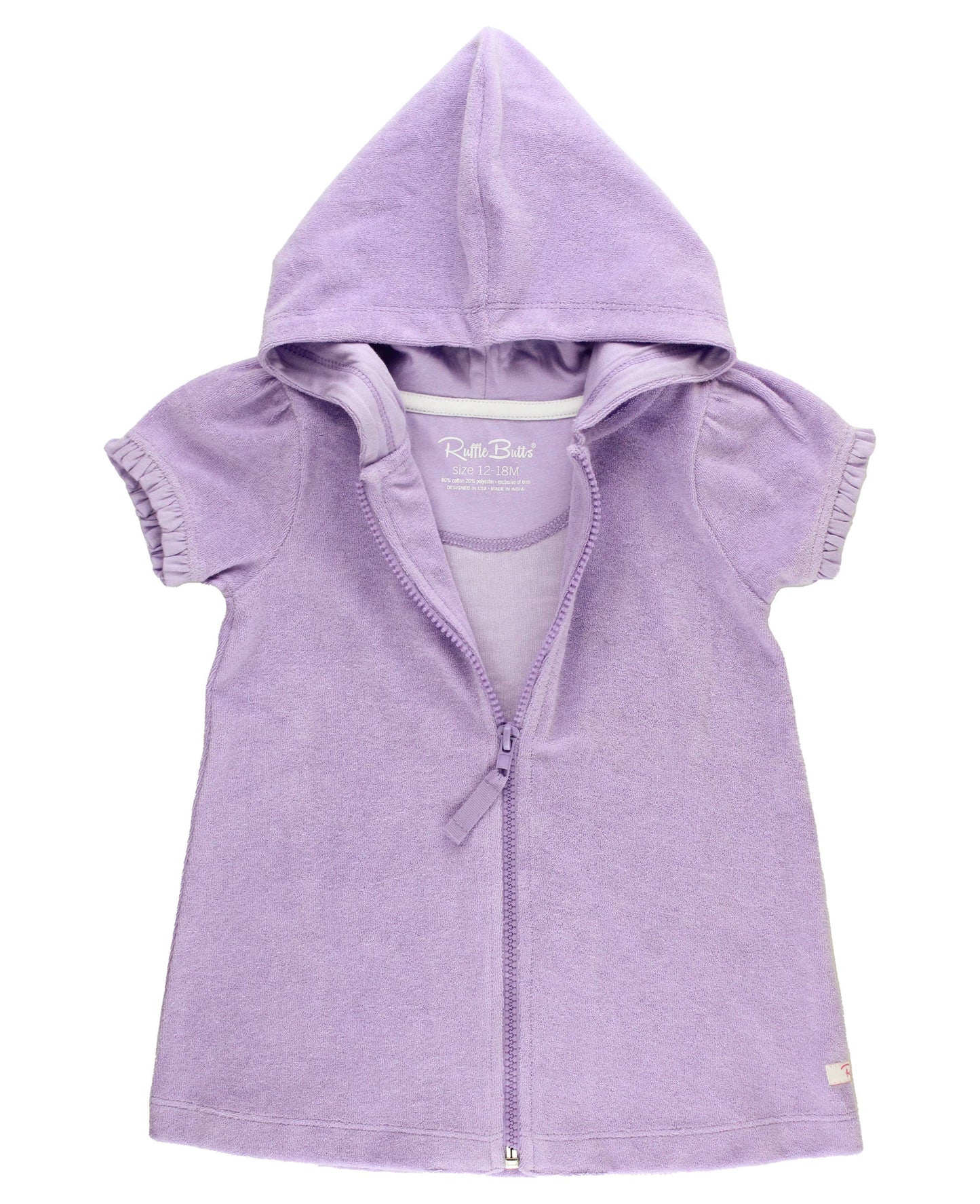 Rufflebutts Girls Lavender Terry Full-Zip Cover Up