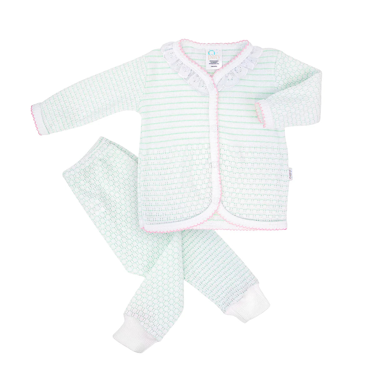 Paty 2 Pc Eyelet Leggings Set, Pinstripe, Mint/Pink
