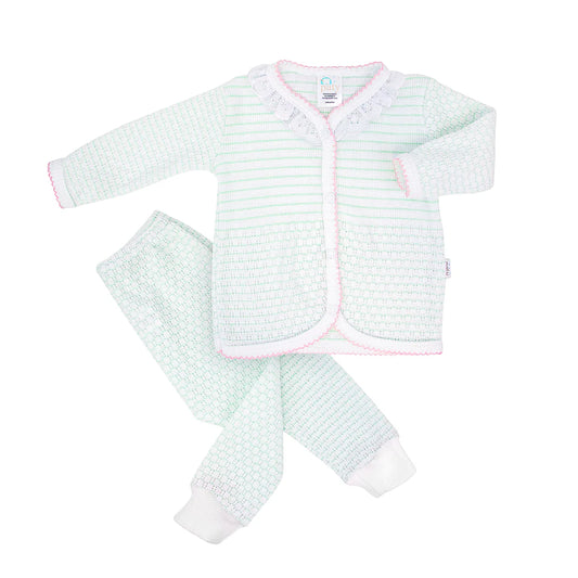 Paty 2 Pc Eyelet Leggings Set, Pinstripe, Mint/Pink