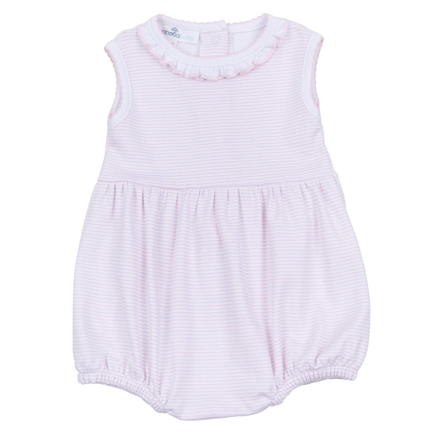 Magnolia Baby Mini Stripes Ruffle Sleeveless Bubble--Pink