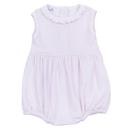 Magnolia Baby Mini Stripes Ruffle Sleeveless Bubble--Pink