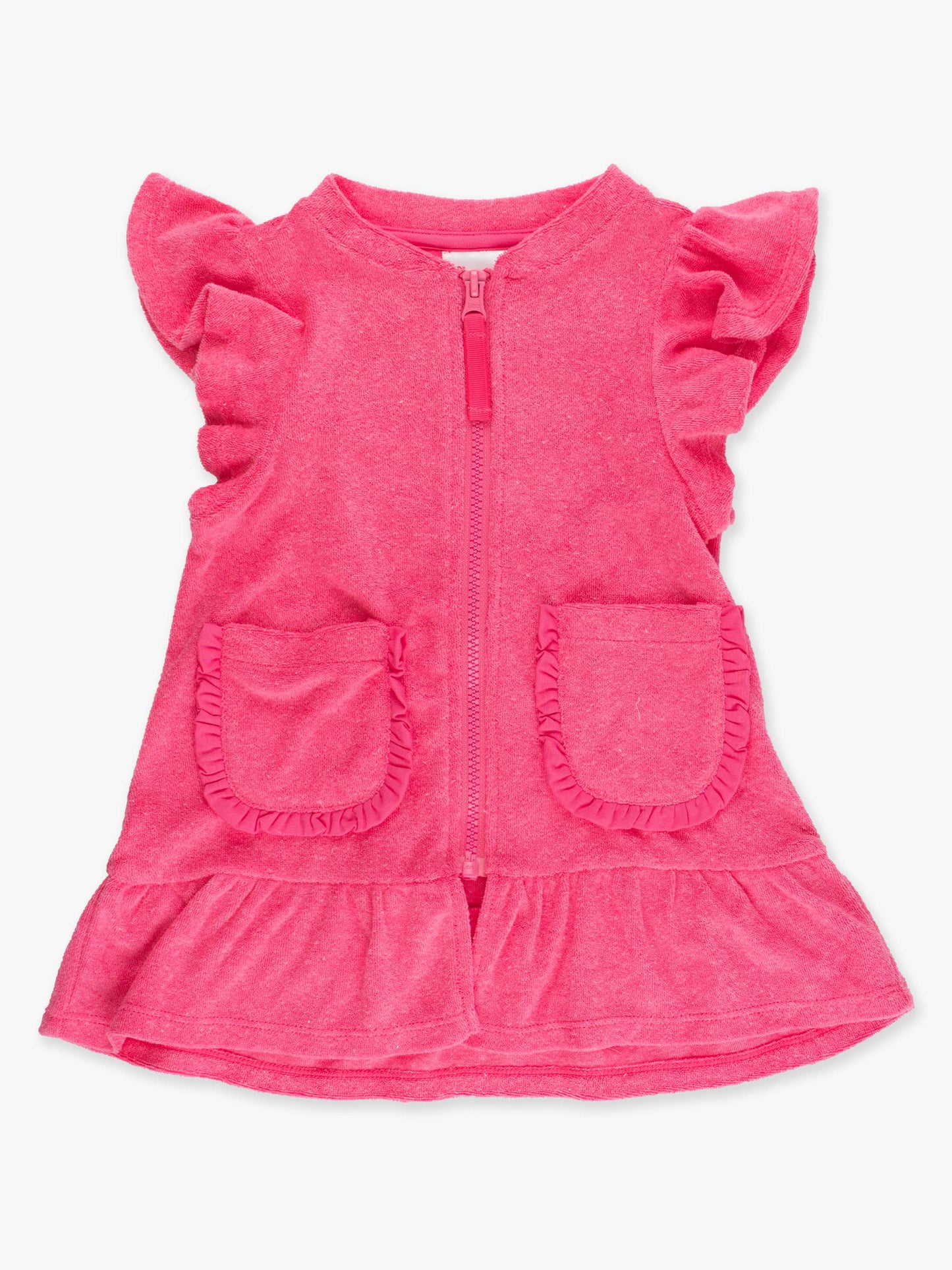 Rufflebutts Girls Hot Pink Terry Butterfly Sleeve Full Zip Cover-Up