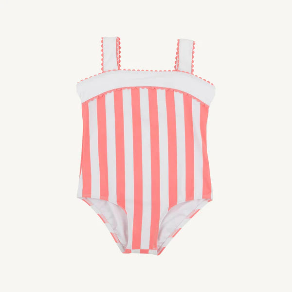 Beaufort Bonnet Shannon Bow Bathing Suit--Caicos Cabana Stripe (Parrot Cay Coral)/Worth Ave White