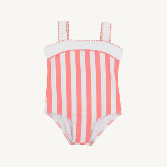 Beaufort Bonnet Shannon Bow Bathing Suit--Caicos Cabana Stripe (Parrot Cay Coral)/Worth Ave White