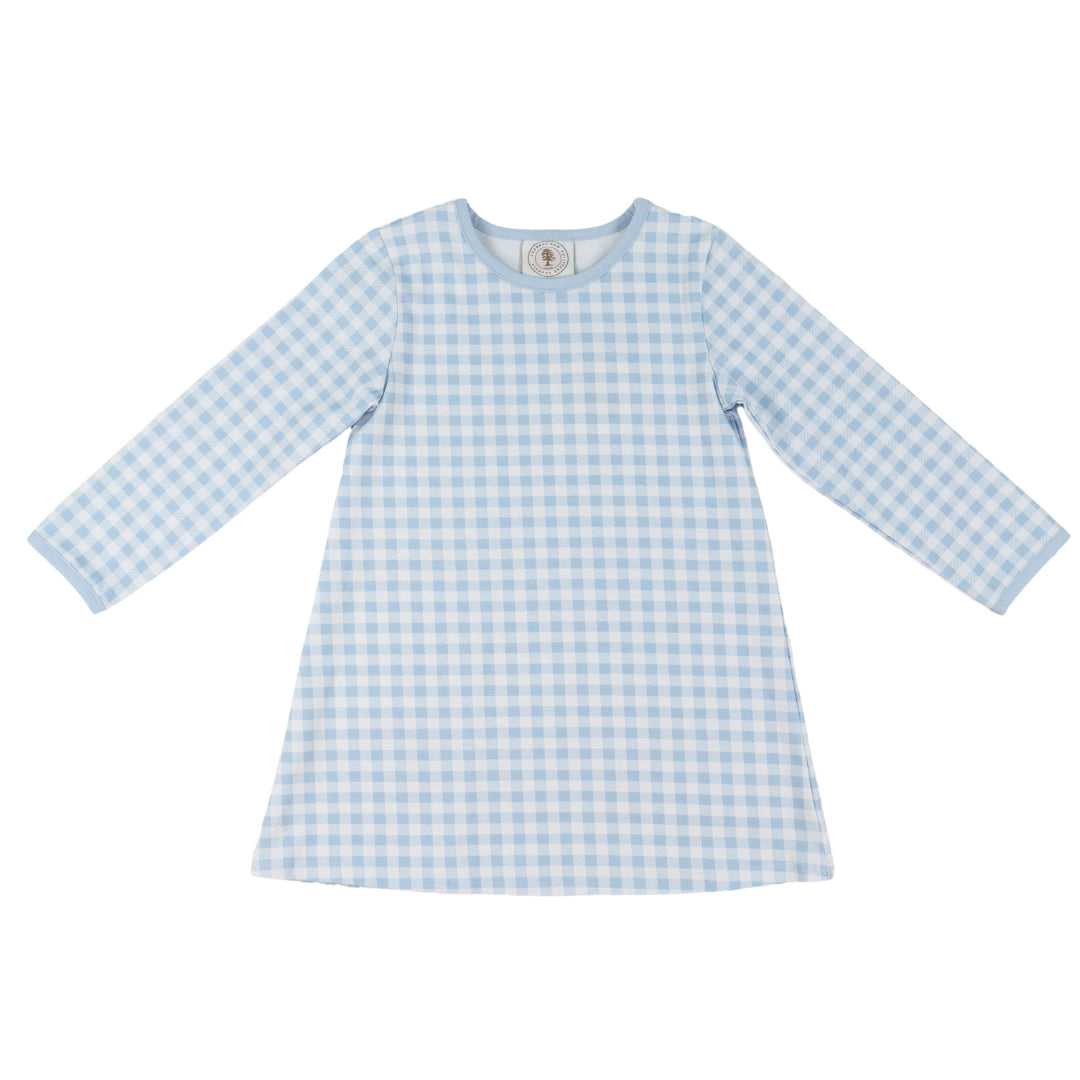 Cypress Row Blue Gingham Susie Swing Long Sleeve Dress