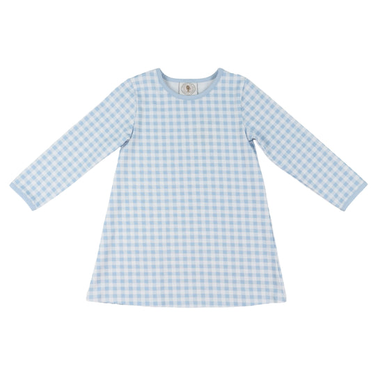 Cypress Row Blue Gingham Susie Swing Long Sleeve Dress
